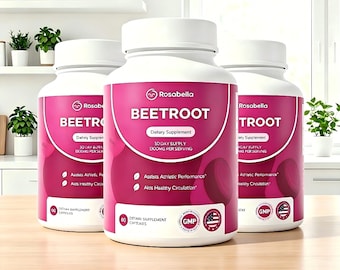 3 Pcs Rosabella Organic Beetroot Capsules (180 Count), Circulation, Immunity, Sleep, Energy, Endurance, Detox, Packing& Stamina Support