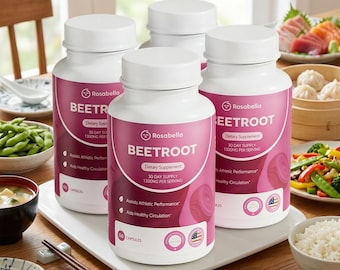 4 Bottles Rosabella Organic Beetroot Capsules (240 Capsules), Enhance Blood circulation,Immunity,Energy,Endurance,Packing & Stamina