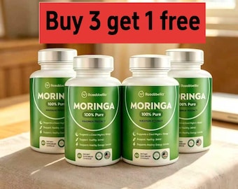 Buy 3 get 1 free Rosabella Moringa Capsules for Immunity, Energy, Joint Health, Sleep and Detox - All Natural Supplement for overall health