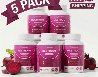 5 Bottles Rosabella Organic Beetroot Capsules (5-Months Supply) -  Circulation, Immunity, Sleep, Energy, Detox, Packing& Stamina Support