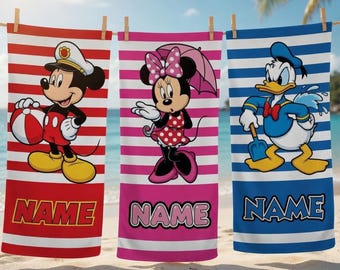 Personalized Mickey And Friends Beach Towel Gift, Disneyland Summer Beach Towel, Family Vacation Towel, Disneyland Family Matching Towel
