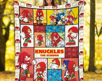 Sonic The Hedgehog Knuckles Fleece Blanket, Hedgehog Friends Geometric Fleece Blanket, Cozy Gamer Gift