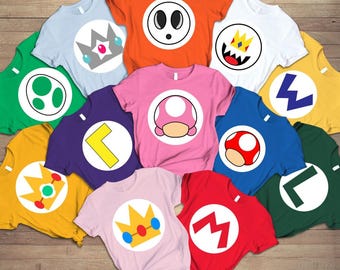 Personalized Super Mario Family Costume Shirt, Super Mario Costume Matching Tee, Mario Birthday Party Tee, Mario Luigi Princess Peach Shirt