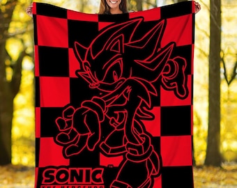 Sonic Hedgehog Shadow Blanket, Sonic The Hedgehog Checkerboard Throw, Ultimate Life Form Gaming Decor, Gift For Sonic Fan, Birthday Gift
