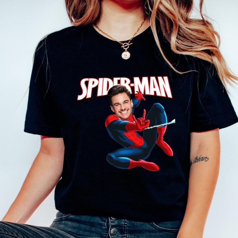 Custom Face Spider-Man Shirt: Personalized Birthday Gift for Boys Kids Boyfriend Party Superhero Tee image 4