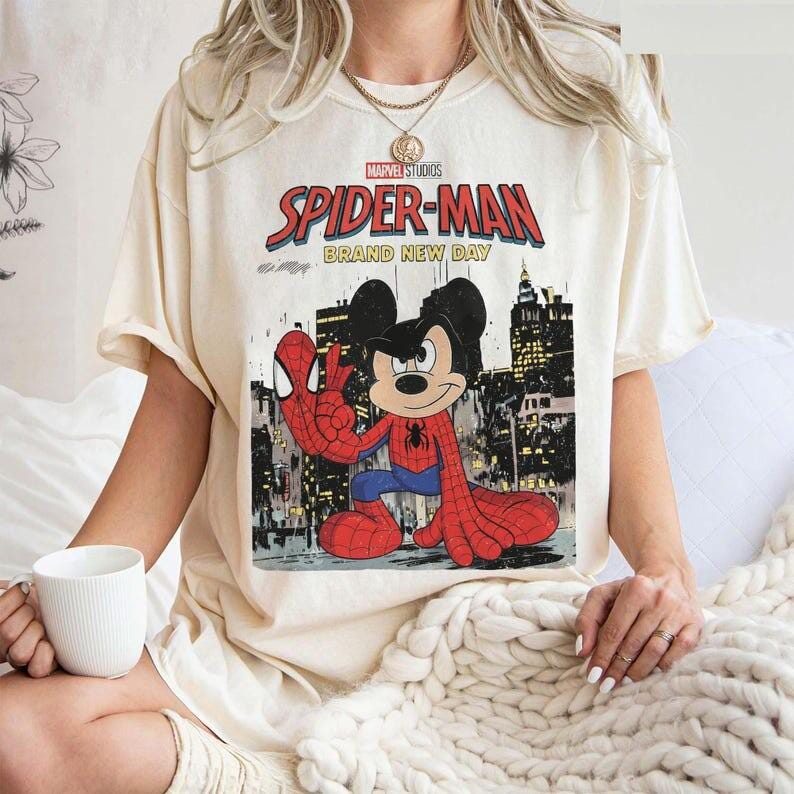 Personalized Vintage Disneyland Spider-Man Brand New Day T-Shirt,Mickey & Friends Shirt,Spiderman MCU Tshirt Tee, Disneyland Spider Kids Tee zdjęcie 3