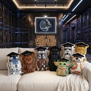 Personalized StarWars Graduation Pillow Kids, Baby Yoda Darth Vader Plush, Custom Name Sci-Fi Character Gift Room Decor bild 2