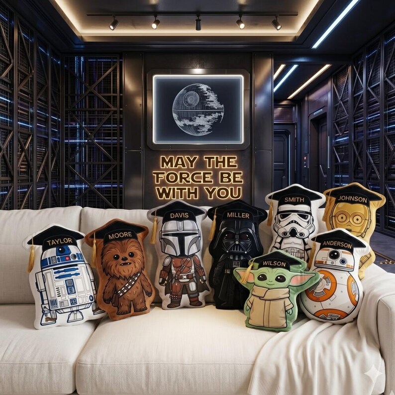 Personalized StarWars Graduation Pillow Kids, Baby Yoda Darth Vader Plush, Custom Name Sci-Fi Character Gift Room Decor bild 2