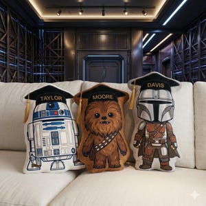 Personalized StarWars Graduation Pillow Kids, Baby Yoda Darth Vader Plush, Custom Name Sci-Fi Character Gift Room Decor bild 1