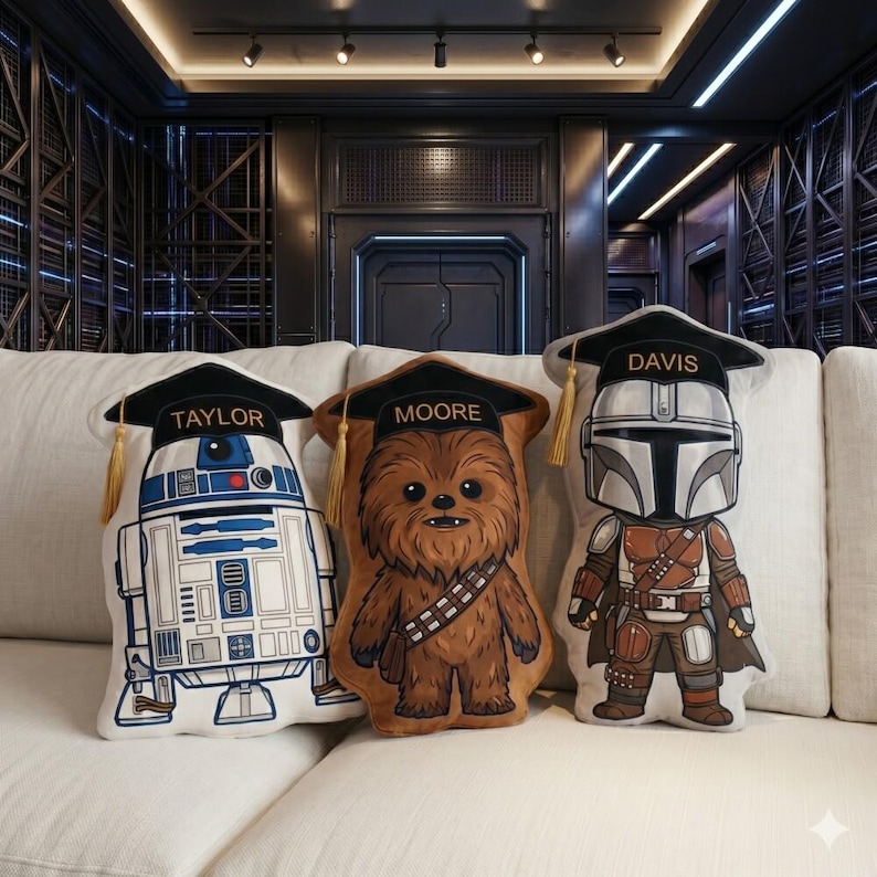 Personalized StarWars Graduation Pillow Kids, Baby Yoda Darth Vader Plush, Custom Name Sci-Fi Character Gift Room Decor bild 1