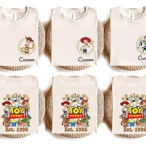 Chemises familiales assorties aux personnages de Toy Story personnalisés, t-shirts personnalisés Toy Story, t-shirts Woody Jessie Rex Slinky Buzz Alien assortis image 1