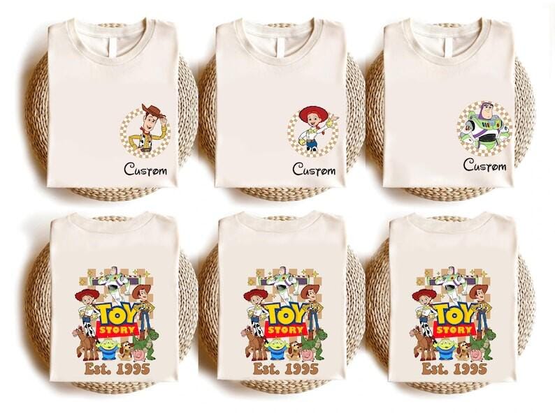 Chemises familiales assorties aux personnages de Toy Story personnalisés, t-shirts personnalisés Toy Story, t-shirts Woody Jessie Rex Slinky Buzz Alien assortis image 1