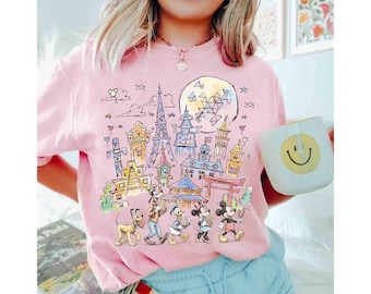 Comfort color Mickey & Friends Disney Epcot Shirt, Epcot World Tour 2026, Disneyland Family Vacation, Snacks Drinking Around The World Shirt