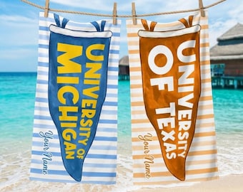 Personalized College Pennant Beach Towel, School Banner School Spirit Beach Towel, High School Graduation Gift, University Graduation Gift