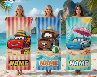 Personalized Disneyland Cars Movie Beach Towel, McQueen Tow Mater Sally Towel, Cars Movie Lover Gift beach towel, Disneyland beach Towel