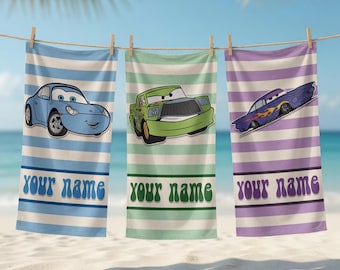 Personalized Disneyland Pixel Cars Movie Beach Towel, McQueen Tow Mater Towel, Kids beach towel, Disneyland Family Matching Towel