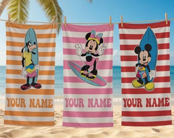 Personalized Disneyland Mickey And Friends Beach Towel, Mickey Minnie Donald Towel, Family Vacation Towel, Disneyland Family Matching Towel