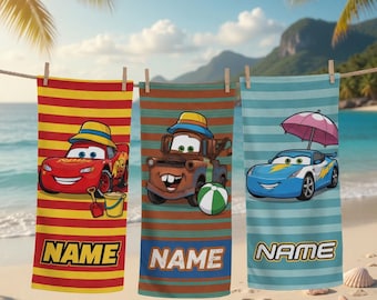Personalized Disneyland Cars Beach Towel, Custom Name Mc Lightning Cars Towel, Family Vacation Towel, Disneyland Family Matching Towel
