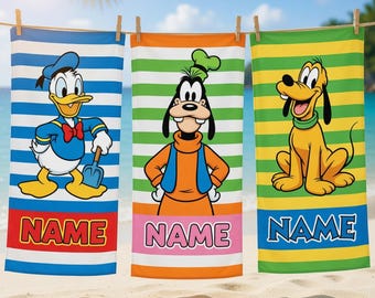 Custom Mickey And Friends Beach Towel Gift, Custom Mickey Minnie Goofy Beach Towel, Family Vacation Towel, Disneyland Family Matching Towel