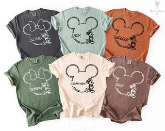 Custom Family Disneyland Shirt, Custom Disneytrip Tees, Mickey and Minnie Mouse Ears Family Shirt, Personalized Name Disneyland Shirt Gifts