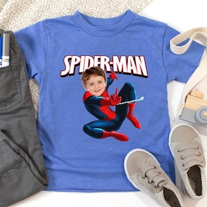 Custom Face Spider-Man Shirt: Personalized Birthday Gift for Boys Kids Boyfriend Party Superhero Tee image 1