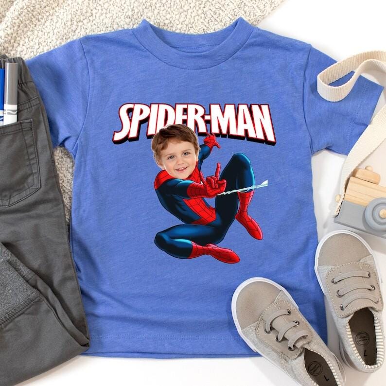 Custom Face Spider-Man Shirt: Personalized Birthday Gift for Boys Kids Boyfriend Party Superhero Tee image 1
