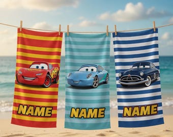 Custom DisneyCars Beach Towel, Cars Lightning McQueen Beach Towel, Pixar Cars Beach Towel, Family Vacation Towel, Family Matching Towel