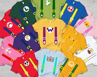 Custom Super Mario Family Costume Shirt, Mario Halloween Costume Matching Tee, Mario Birthday Party Shirt, Mario Luigi Princess Peach Shirt