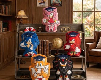 Custom Sonic Plush Pillow, Personalized Cartoon Character Pillow with Name, Kids Birthday Gift, Graduation Plush Toy, Custom Kids Room Decor