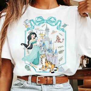 Coquette Bow Disneyland Princess Vintage Shirt, Belle Ariel Elsa Cinderella, Magic Kingdom Magical Castle Tee, Disneytrip Girl Gift image 3