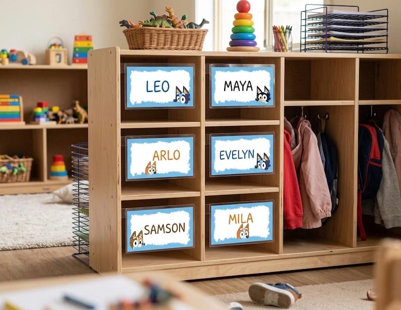 Labelled Cubbies Bluey Cubby Labels / Name Tags | Printable Single Page | Preschool ...