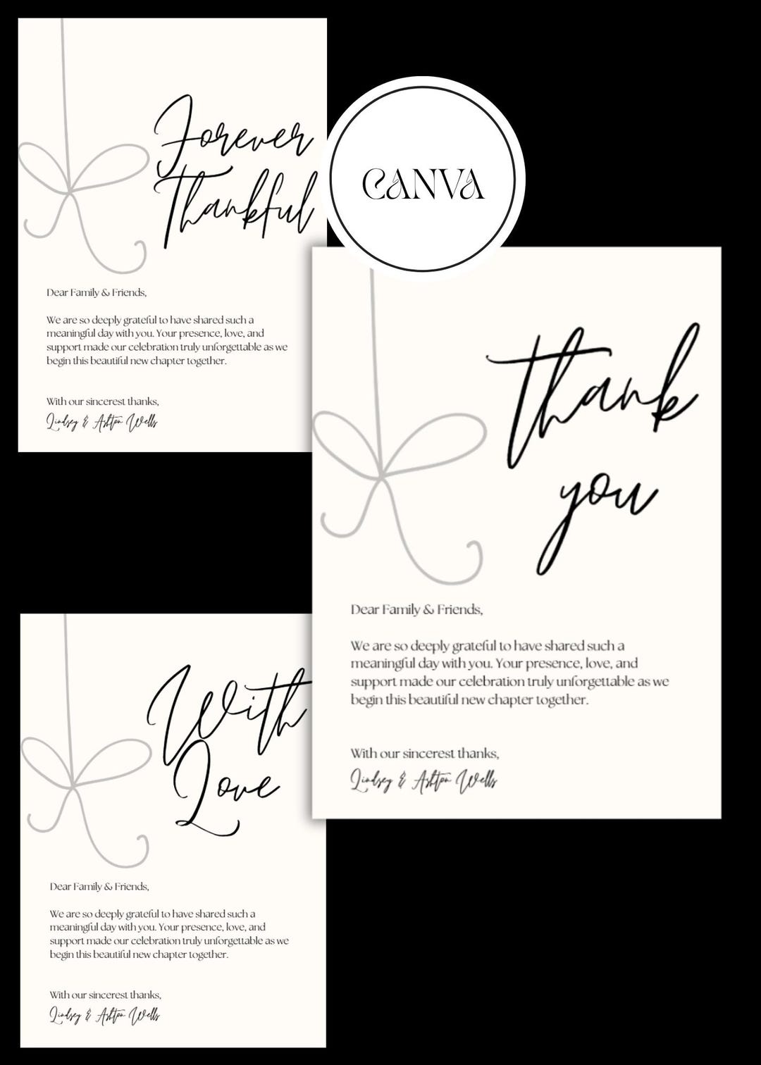 Wedding Thank You Card Bundle Template | Editable Canva Thank You Cards ...