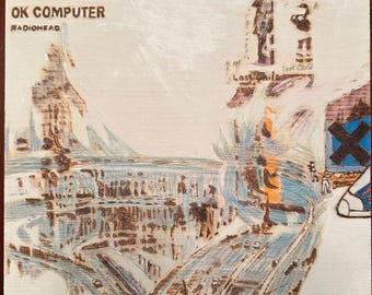 OK Computer Radiohead Pyrography Art | Abstract Music Album Wood Wall Decor