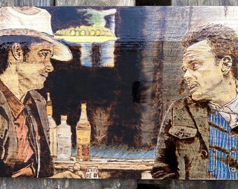 Justified Raylan Givens Boyd Crowder Pyrography Portrait – Hand Burned Western Fan Art Wood Decor