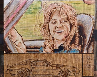Smokey Bandit Pyrography Art | Vintage Car Portrait Wood Wall Decor