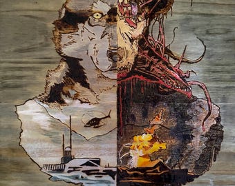 The Thing Wood Burning Art | John Carpenter Horror Wall Decor | Pyrography Monster Sci-Fi