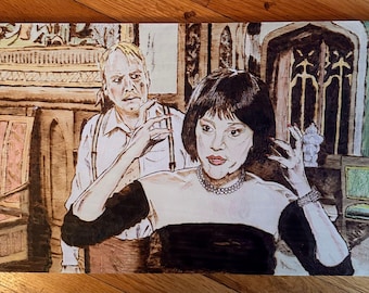Mrs. White Clue Movie Pyrography Wood Burning Art | Dark Comedy Wall Decor