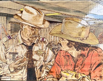 Smokey Bandit Wood Burned Art | Sheriff Bandit Pyrography | Rustic Movie Fan Panel