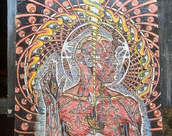 Tool Lateralus Pyrography Art | Alex Grey Inspired Wood Burning Wall Decor