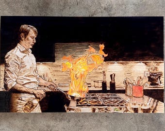 Hannibal Lecter Pyrography Art | Made Mikkelsen Wood Burning Wall Decor