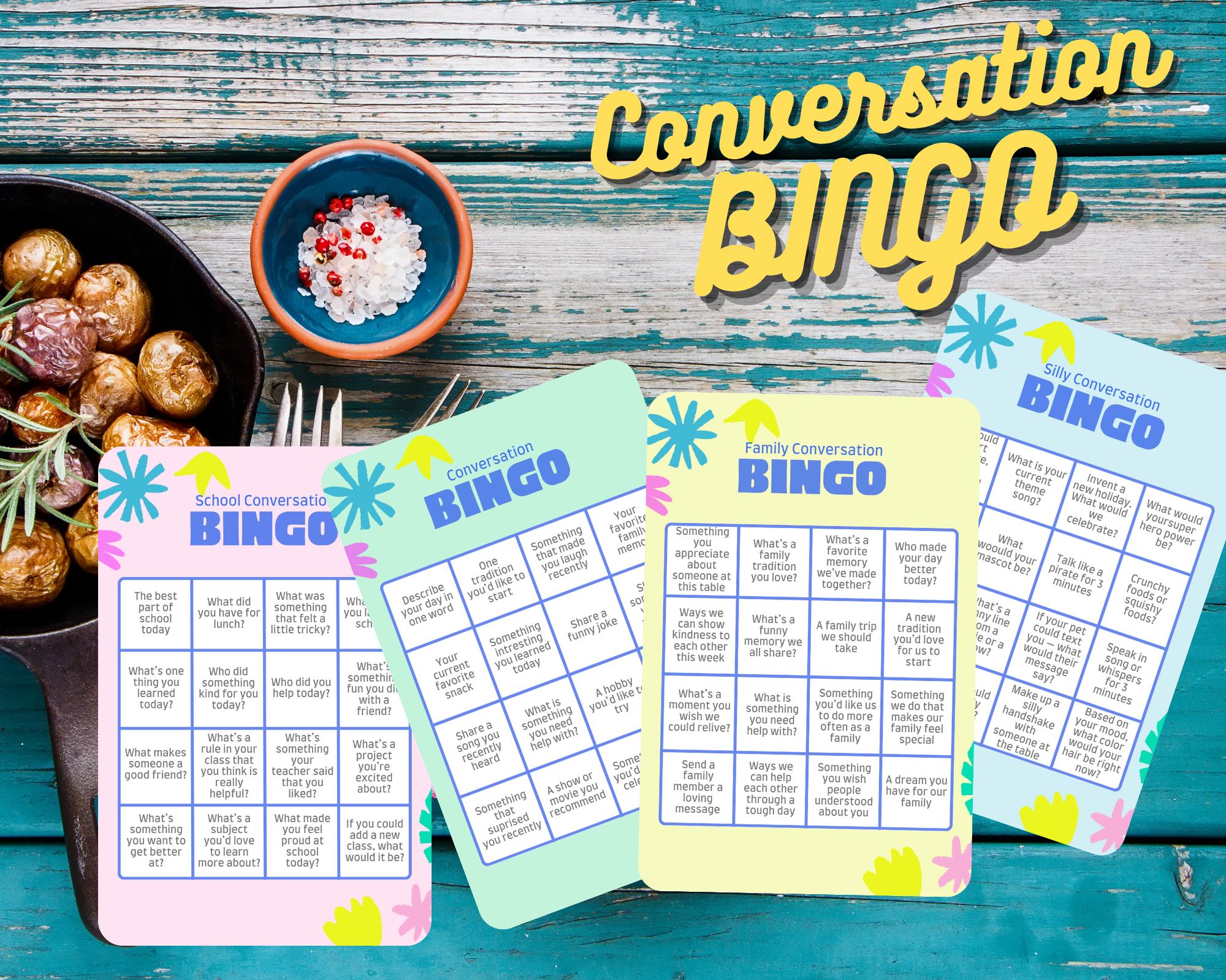 Conversation Bingo for Families | Fun Printable Dinner Game | 5x7 Cards ...