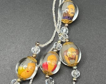 Beaded Necklace Reverse Hand Painted Glass Chinese Prayer Beads LONG 98"