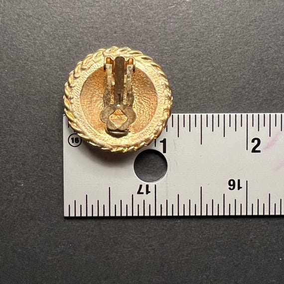 Vintage Crown Anchor Clip On Earrings Gold Tone Nautical Crest Rope Coastal View 6