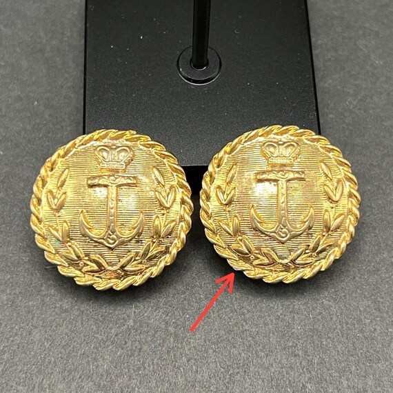 Vintage Crown Anchor Clip On Earrings Gold Tone Nautical Crest Rope Coastal View 5