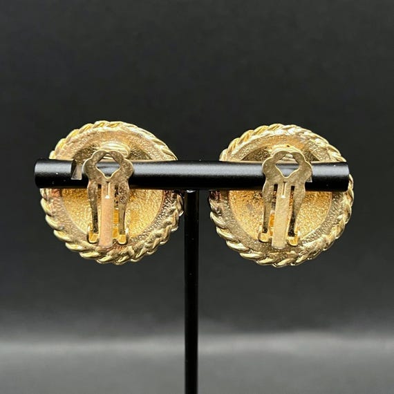 Vintage Crown Anchor Clip On Earrings Gold Tone Nautical Crest Rope Coastal View 3