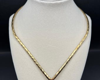 Vintage Torque Collar Necklace Gold Hammered V Neck Minimalist Sculptural