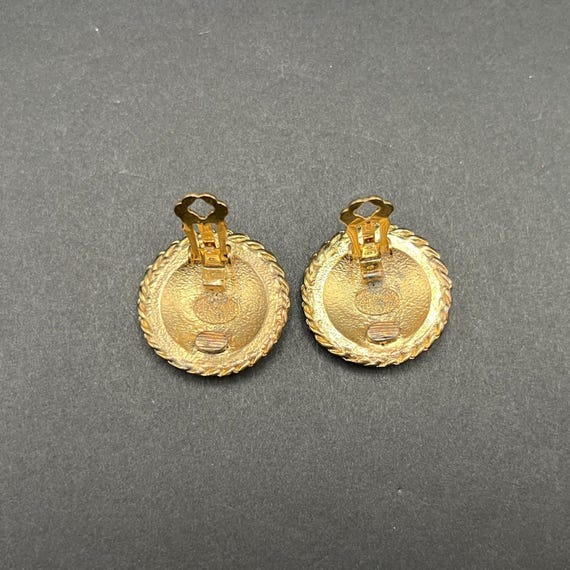 Vintage Crown Anchor Clip On Earrings Gold Tone Nautical Crest Rope Coastal View 4