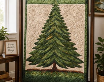 Evergreen tree quilted throw Pine tree Christmas quilt Holiday gift for nature lover Woodland throw blanket Forest inspired blanket