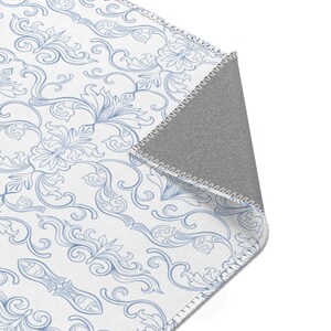 Blue and white French country area rug.