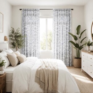 French cottage home decor. [Matching curtains to area rug]